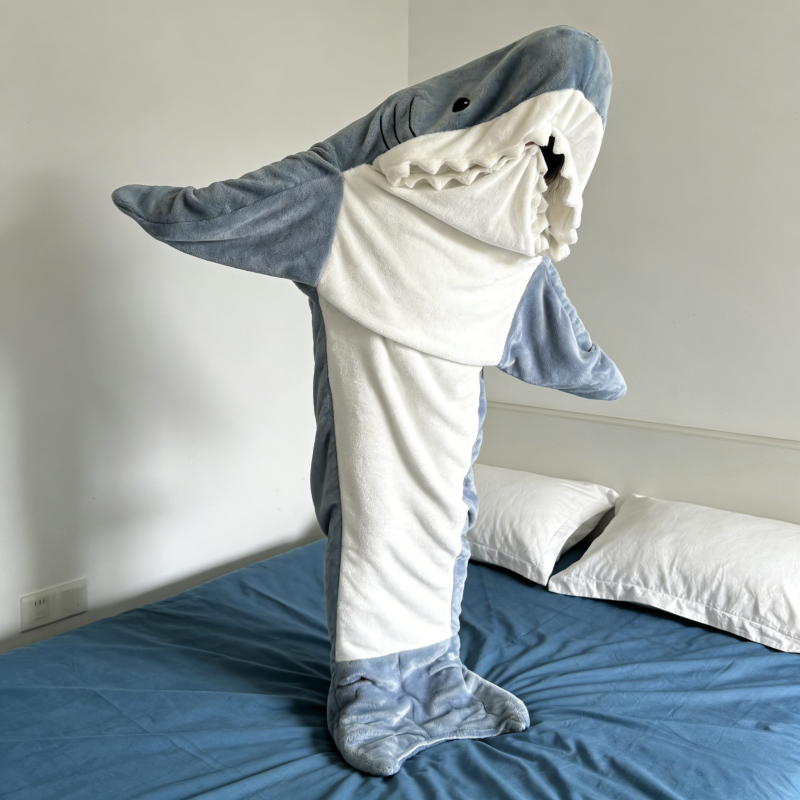 Fleece Sleep Bag - Wearable Shark Plaid Blanket Cartoon Sleeping