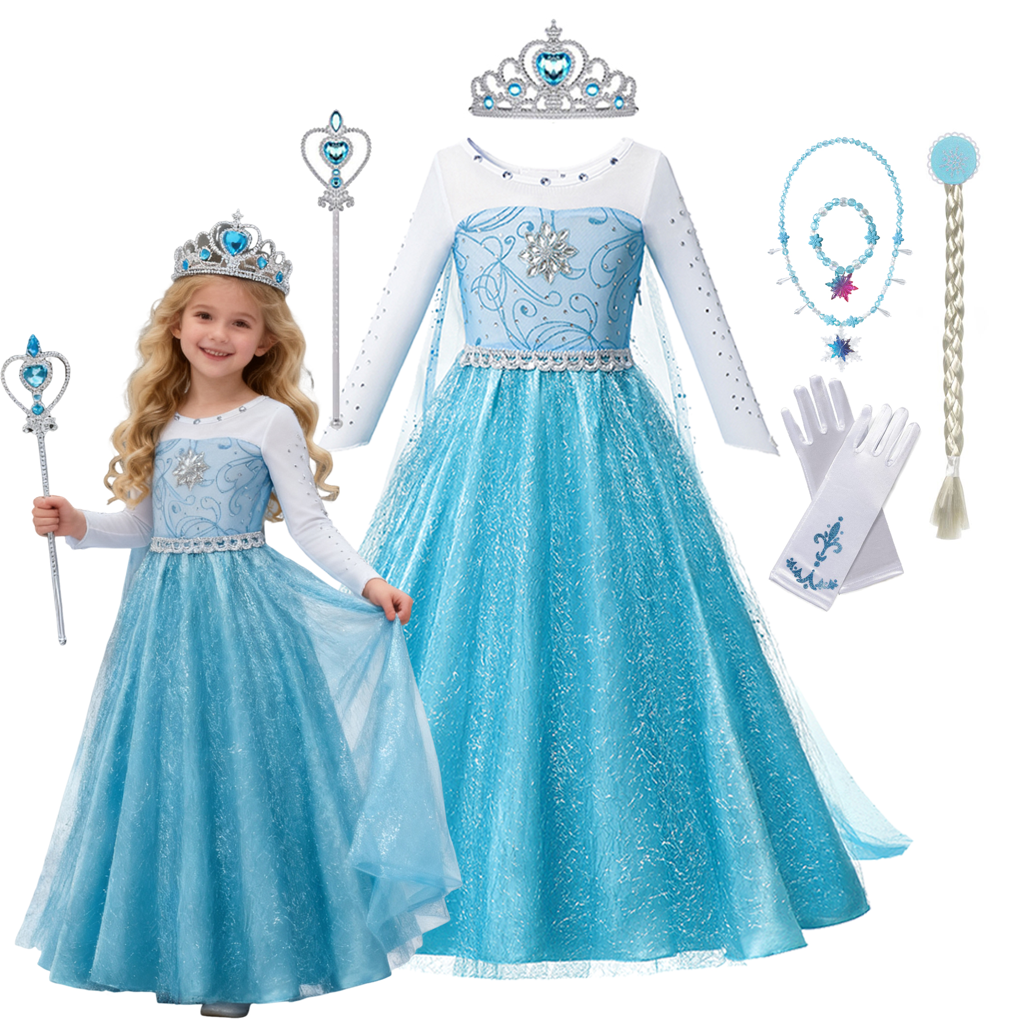 Baby Clothing Europe - Girls Snow Queen Elsa Anna Long