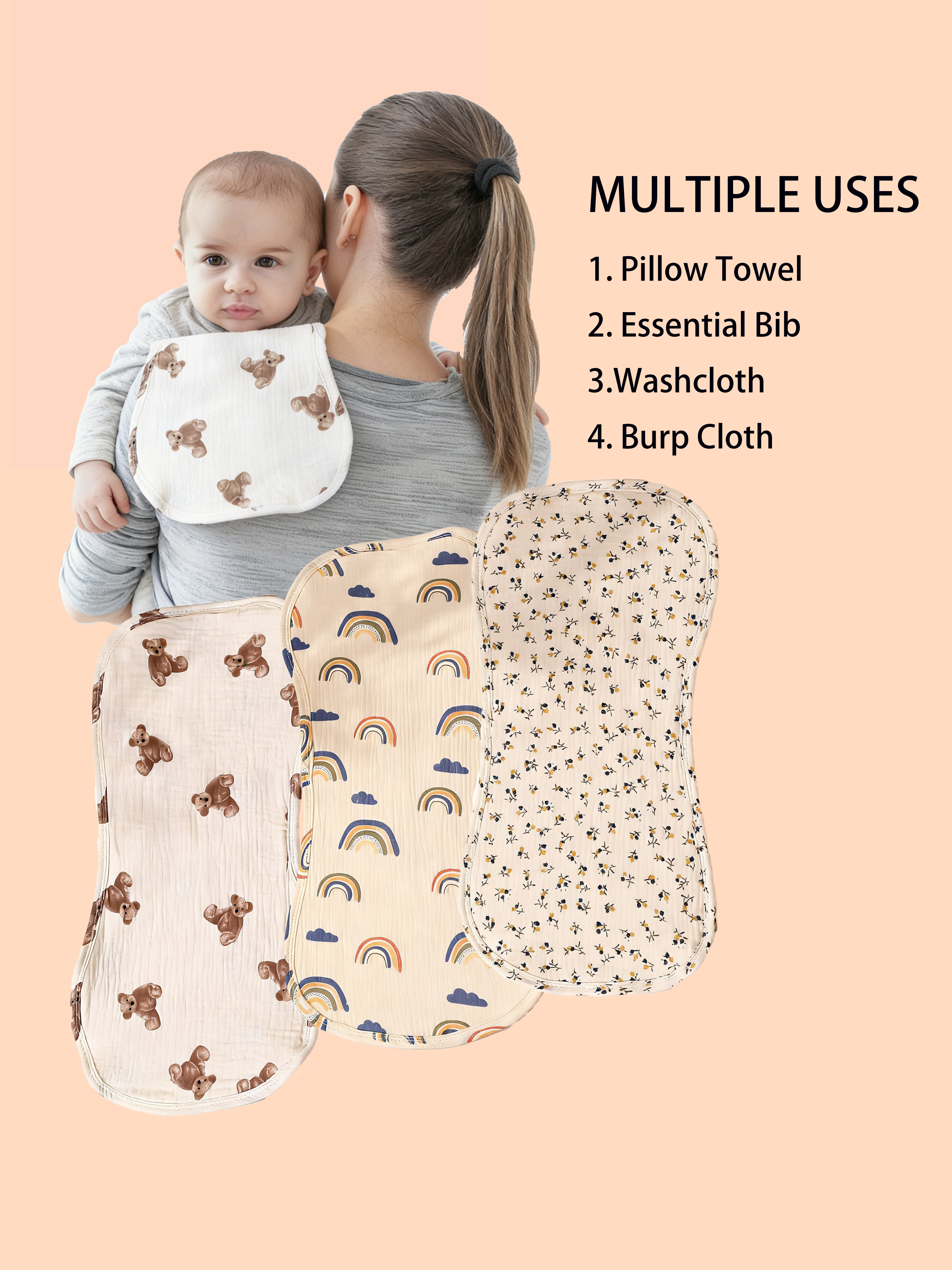 3 Pack 6 Layer Cotton Muslin B - đánh giá và giá Printed Bibs Pack